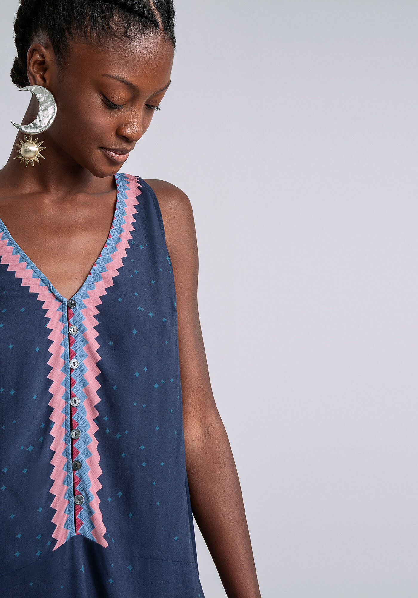 Vestido M&iacute;di Estampado sem Mangas, SEJA SOL, large.