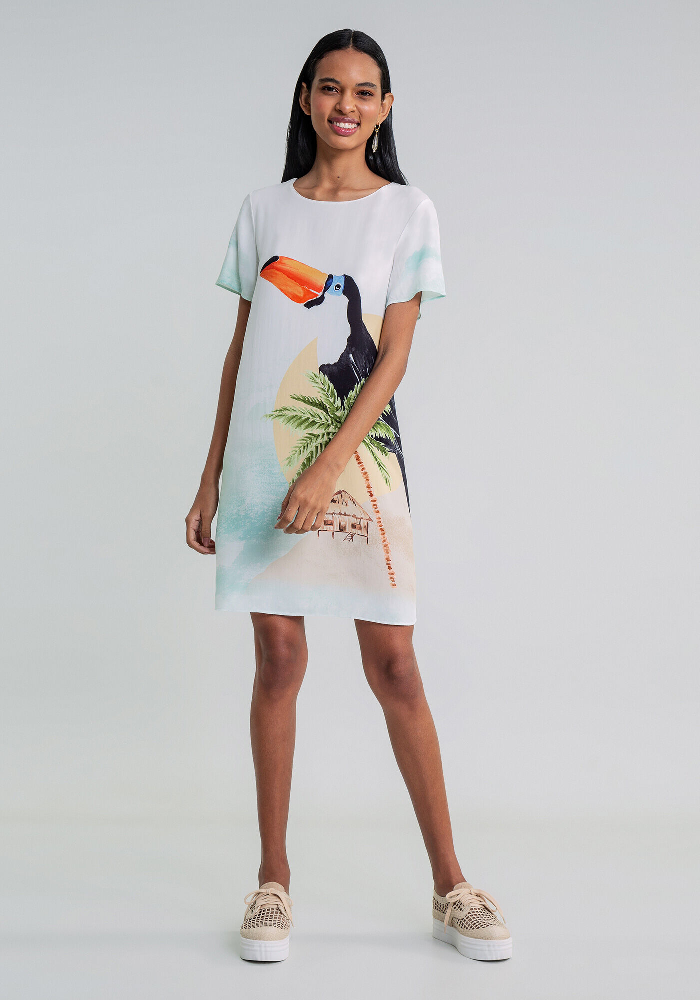 Vestido Manga Curta Reto Estampa, , large.