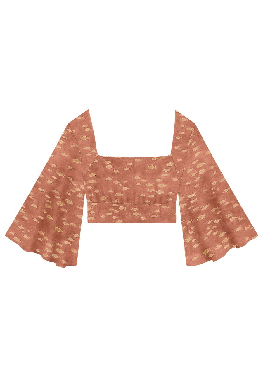 Blusa Estampada em Viscose com Manga Sino, . Blusa Estampada em Viscose com Manga Sino, , large.