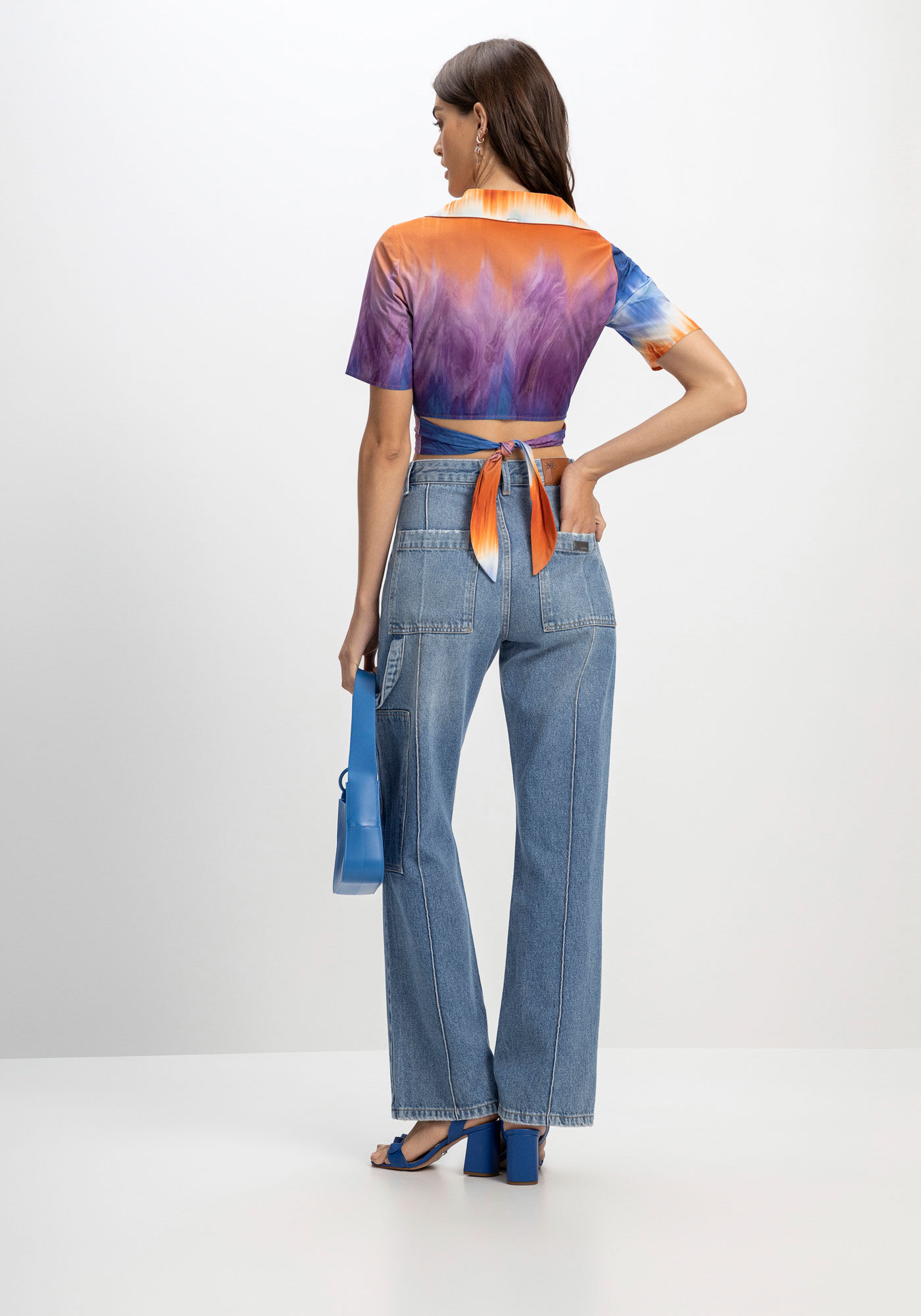 Blusa Estampada em Tricoline Transpassada, , large.