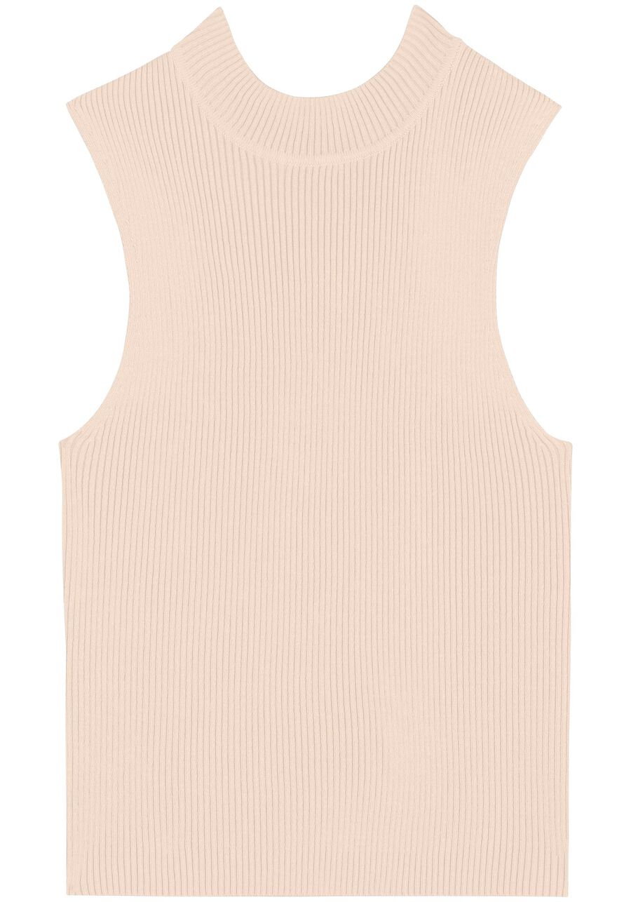 Blusa Justa Sem Mangas Com Gola Alta Em Malha De Tricô, . Blusa Justa Sem Mangas Com Gola Alta Em Malha De Tricô, , large.