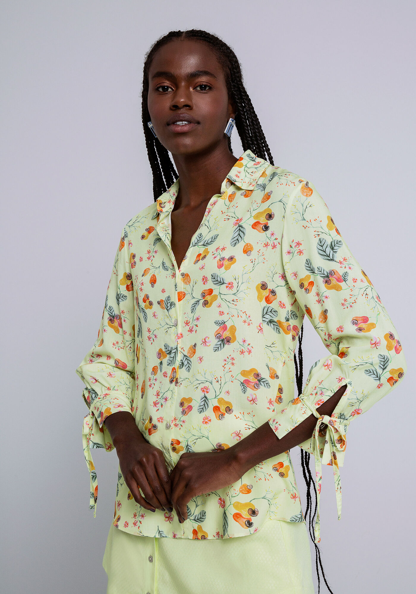 Camisa Mangas 3/4 em Viscose Estampada, CAJUI, large.