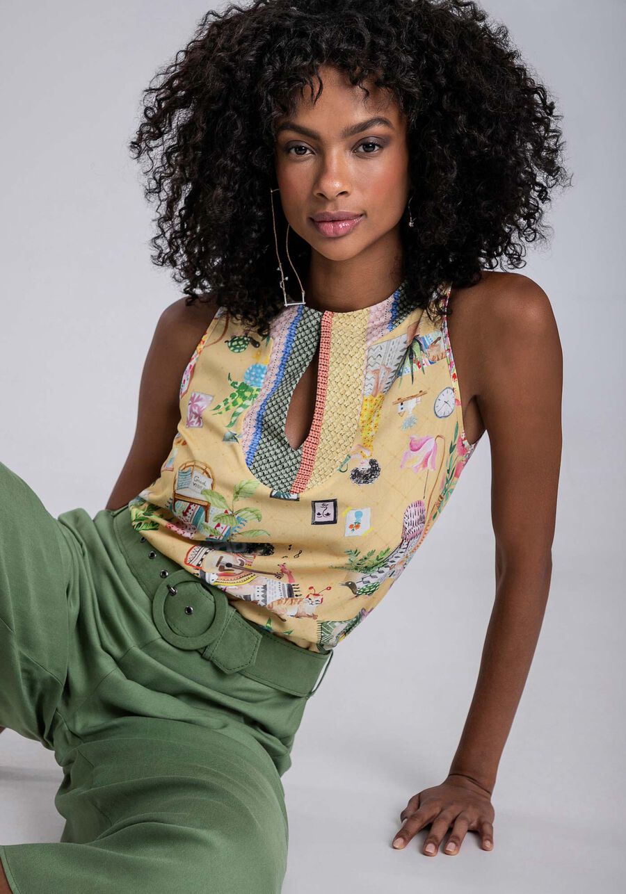Blusa Sem Mangas com Recorte Decote, DOCE LAR. Blusa Sem Mangas com Recorte Decote, DOCE LAR, large.