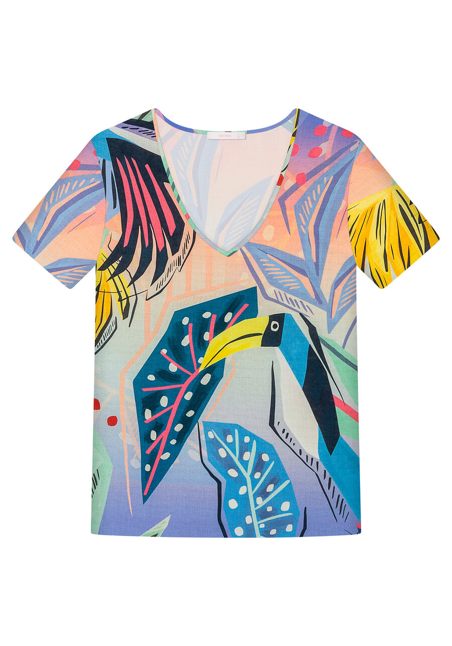 Blusa Decote V Estampa Agata, . Blusa Decote V Estampa Agata, , large.