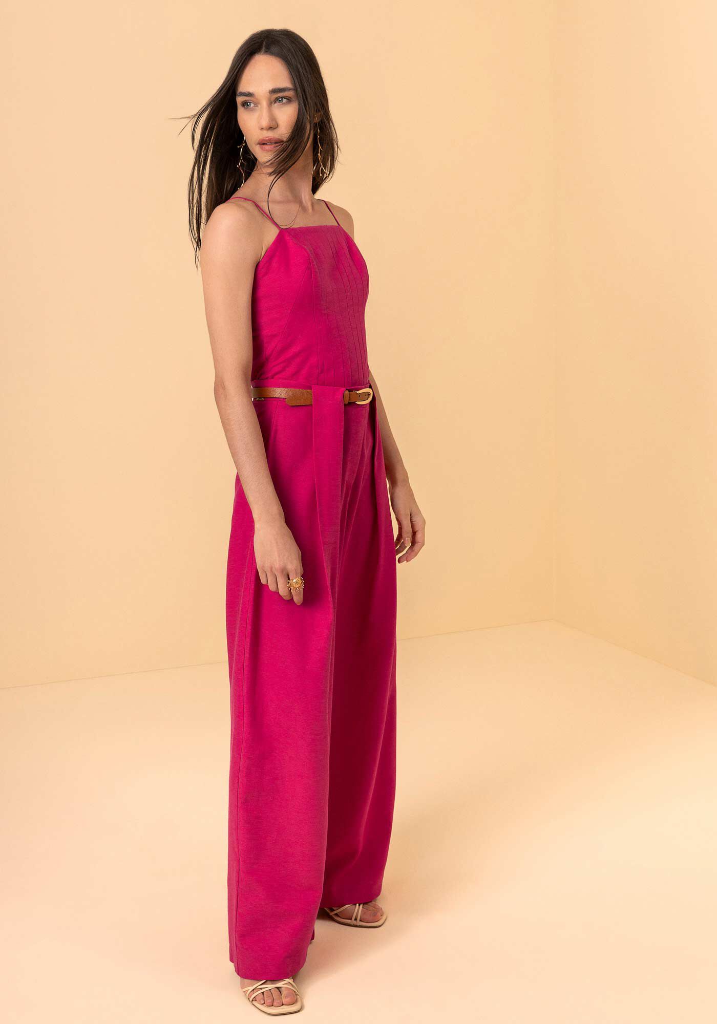 Cal&ccedil;a Pantalona De Cintura Alta Com Pregas, ROSA ONYX, large.