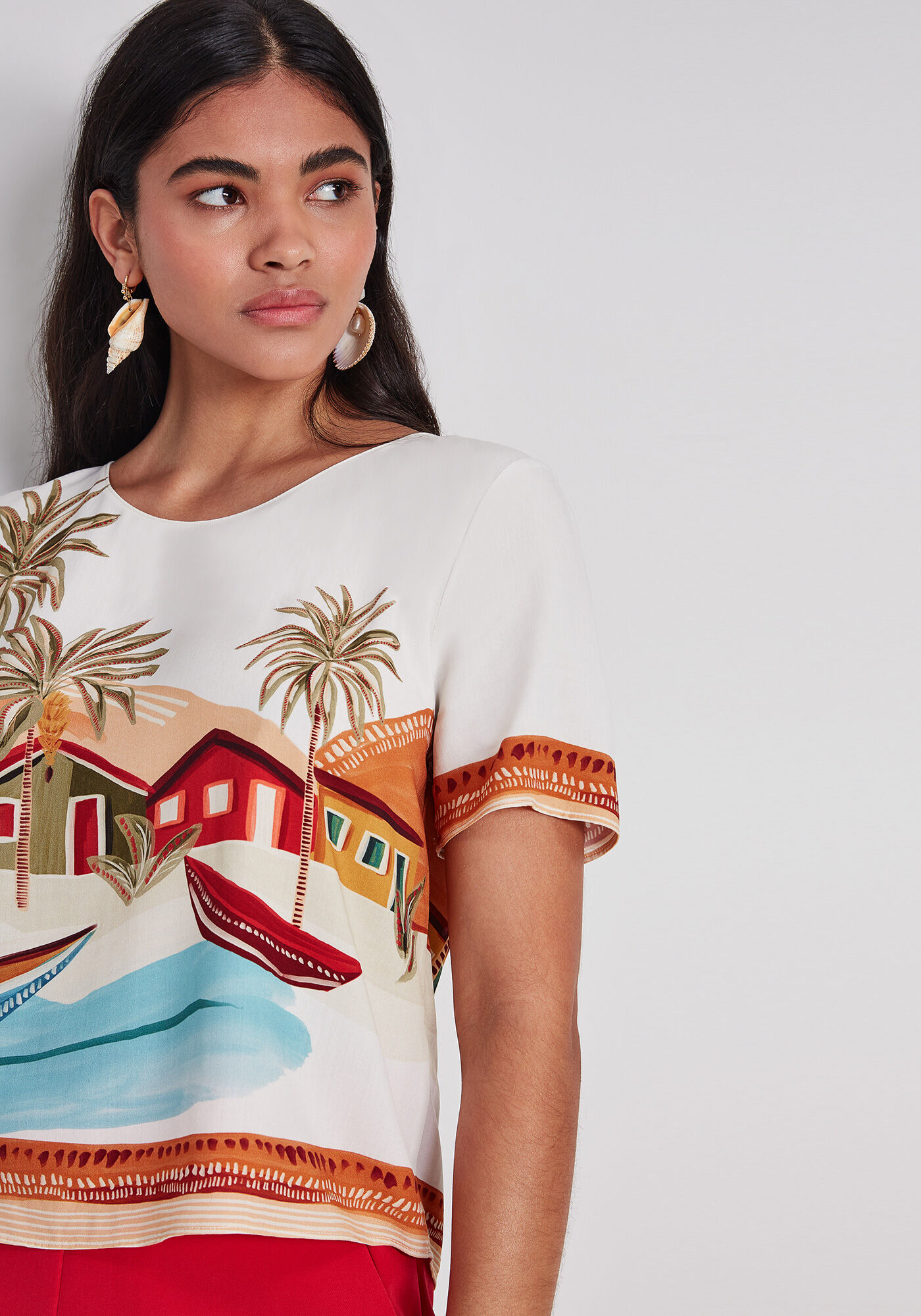 Blusa Manga Curta Ampla Estampa, , large.