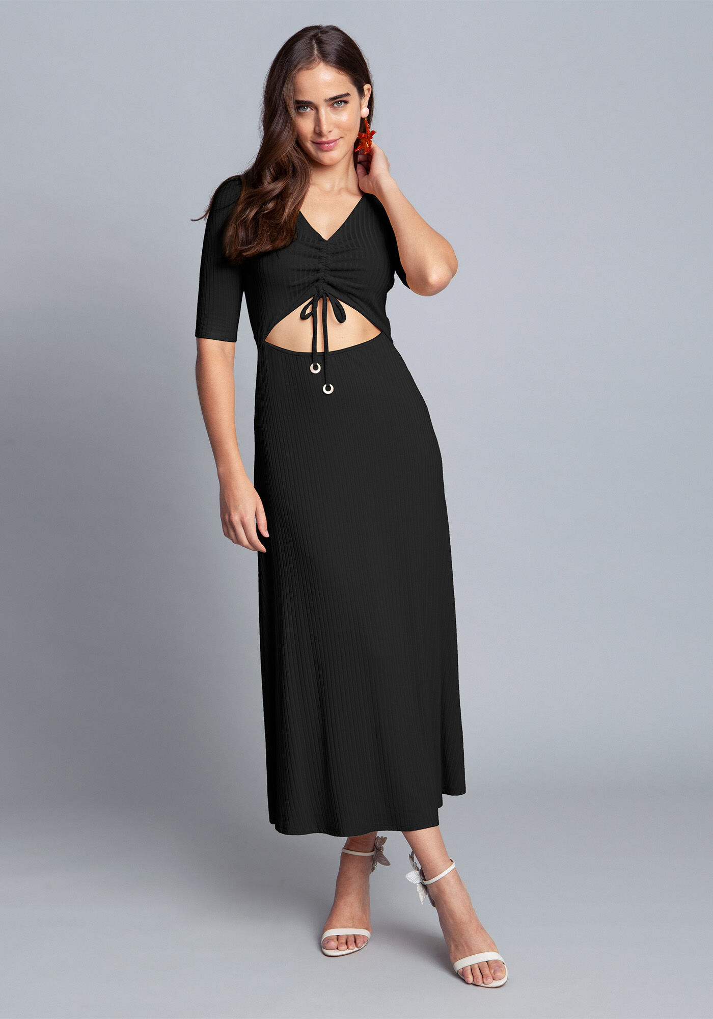 Vestido Malha Canelado Tracy Midi, , large.