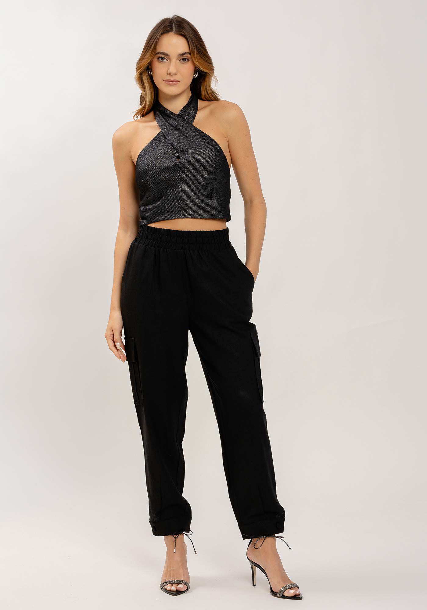 Saia Midi Transpassada em Linho com Cinto, , large.