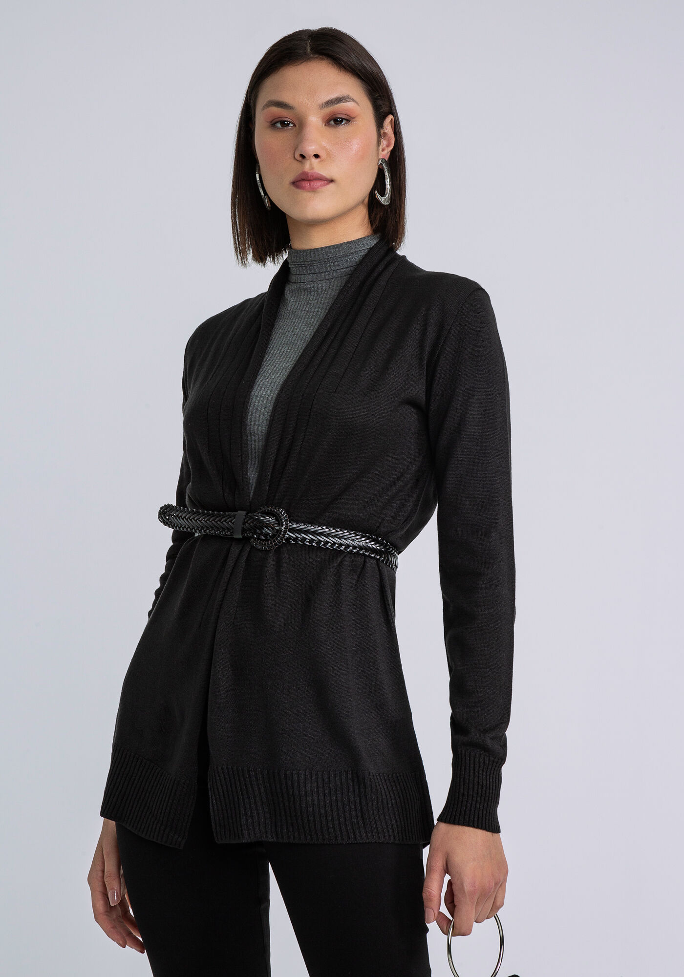 Sobreposi&ccedil;&atilde;o tric&ocirc; manga longa, PRETO, large.