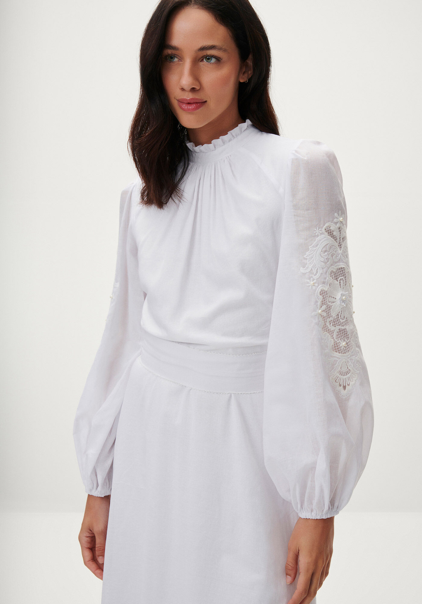 Vestido Midi Manga Bufante com Bordado Richelieu, , large.