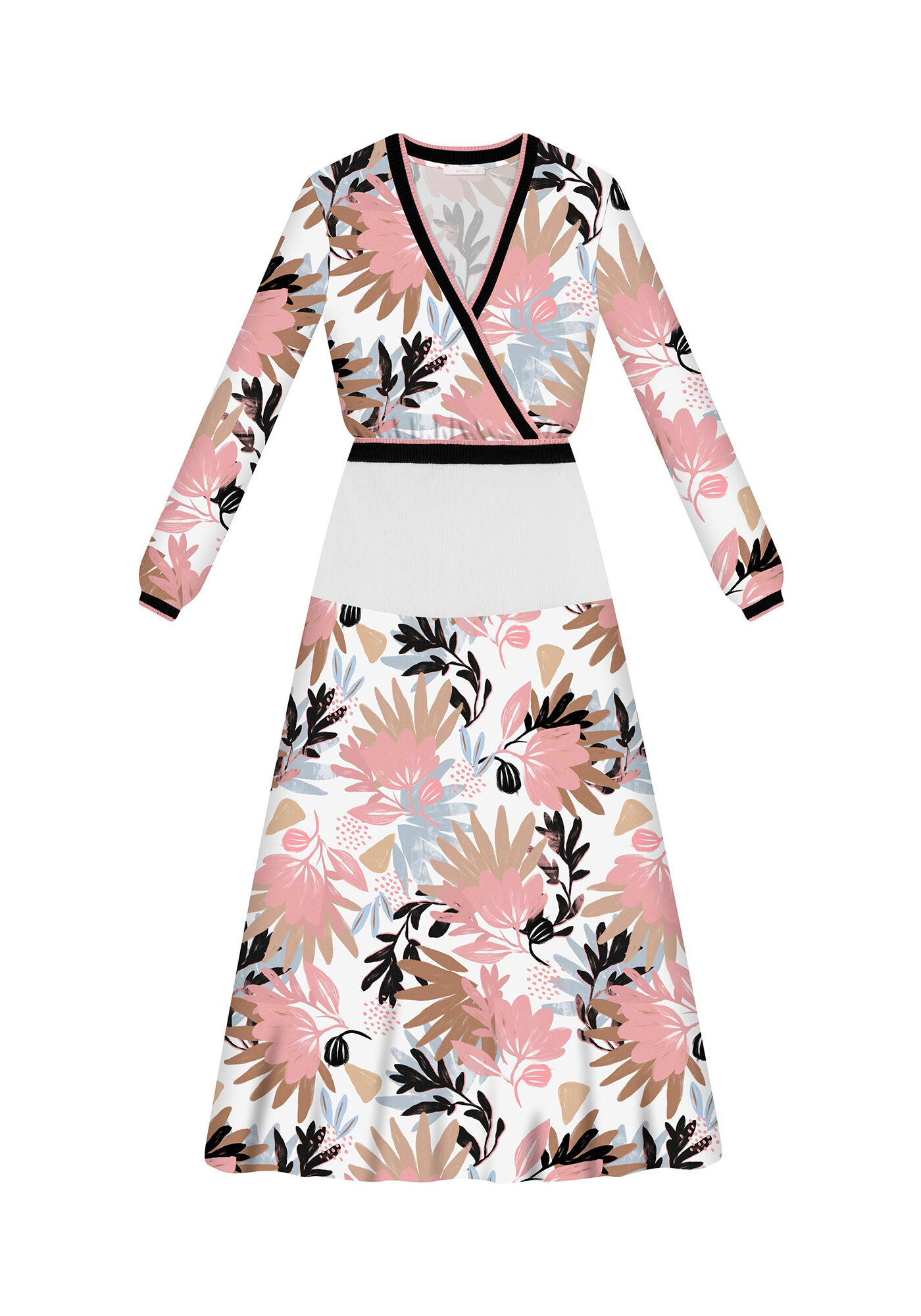 Vestido M&iacute;di Manga Longa Recorte, , large.