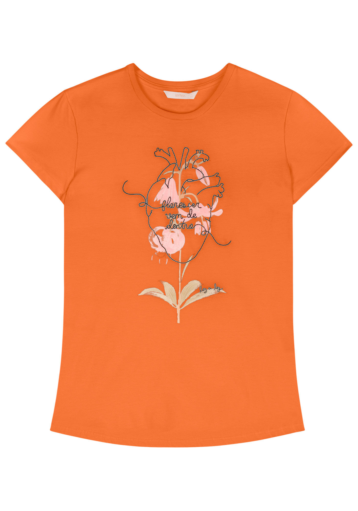 T-shirt em Malha Respons&aacute;vel com Bordado Cora&ccedil;&atilde;o, , large.