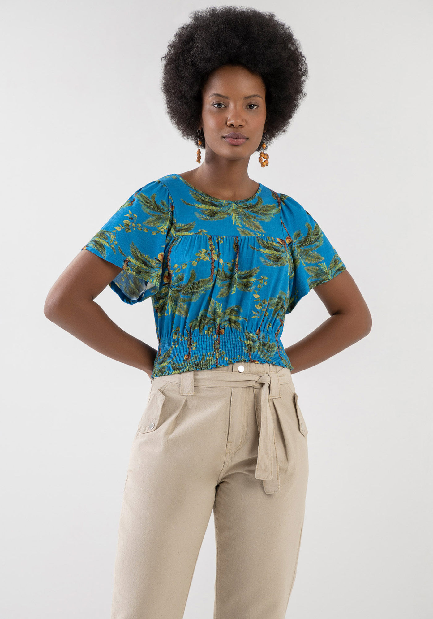 Blusa Estampada em Malha com Franzido e Lastex, INAJA, large.