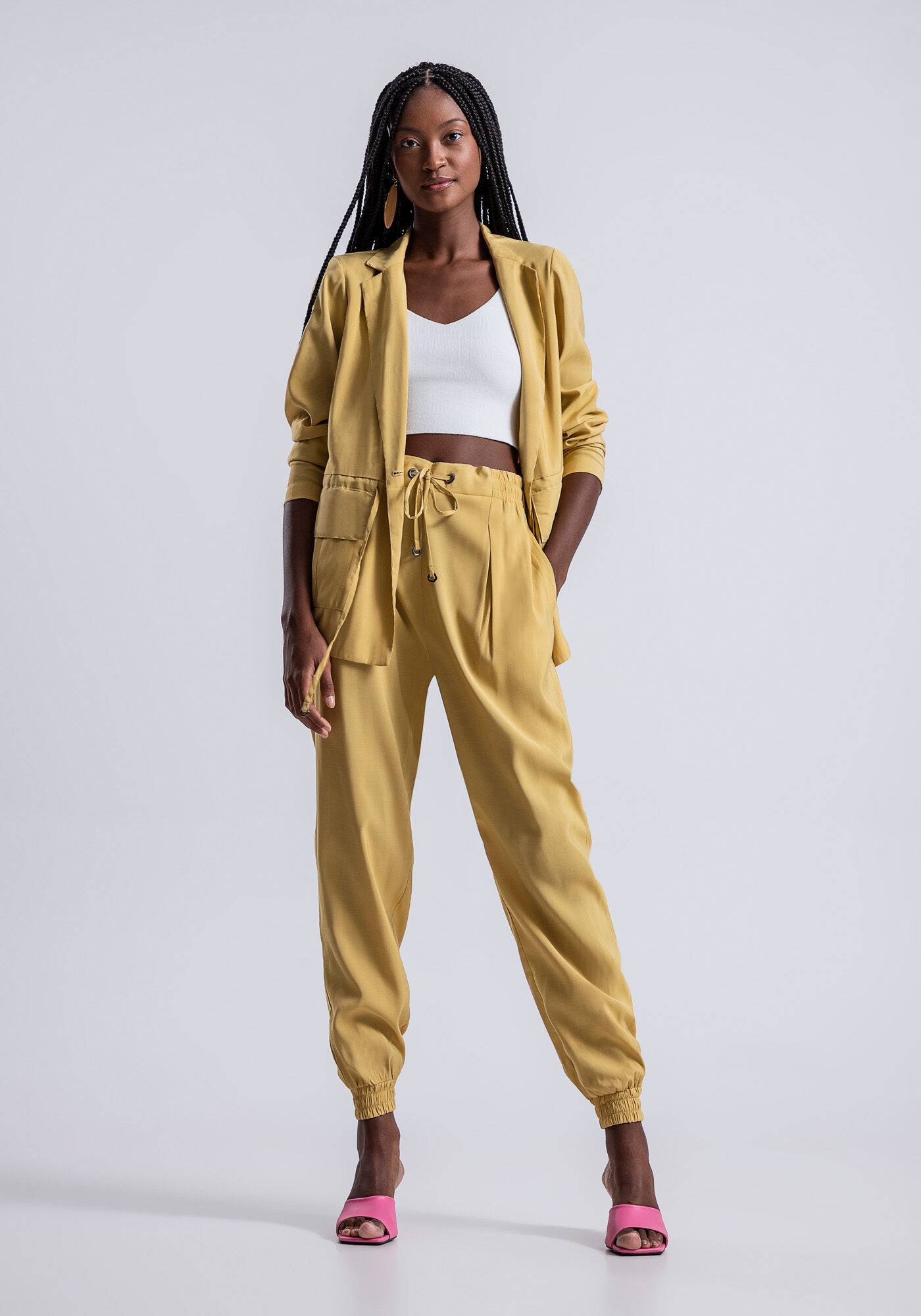 Jaqueta Parka em Tecido Taylor com Amarra&ccedil;&atilde;o, AMARELO LIMONADA, large.