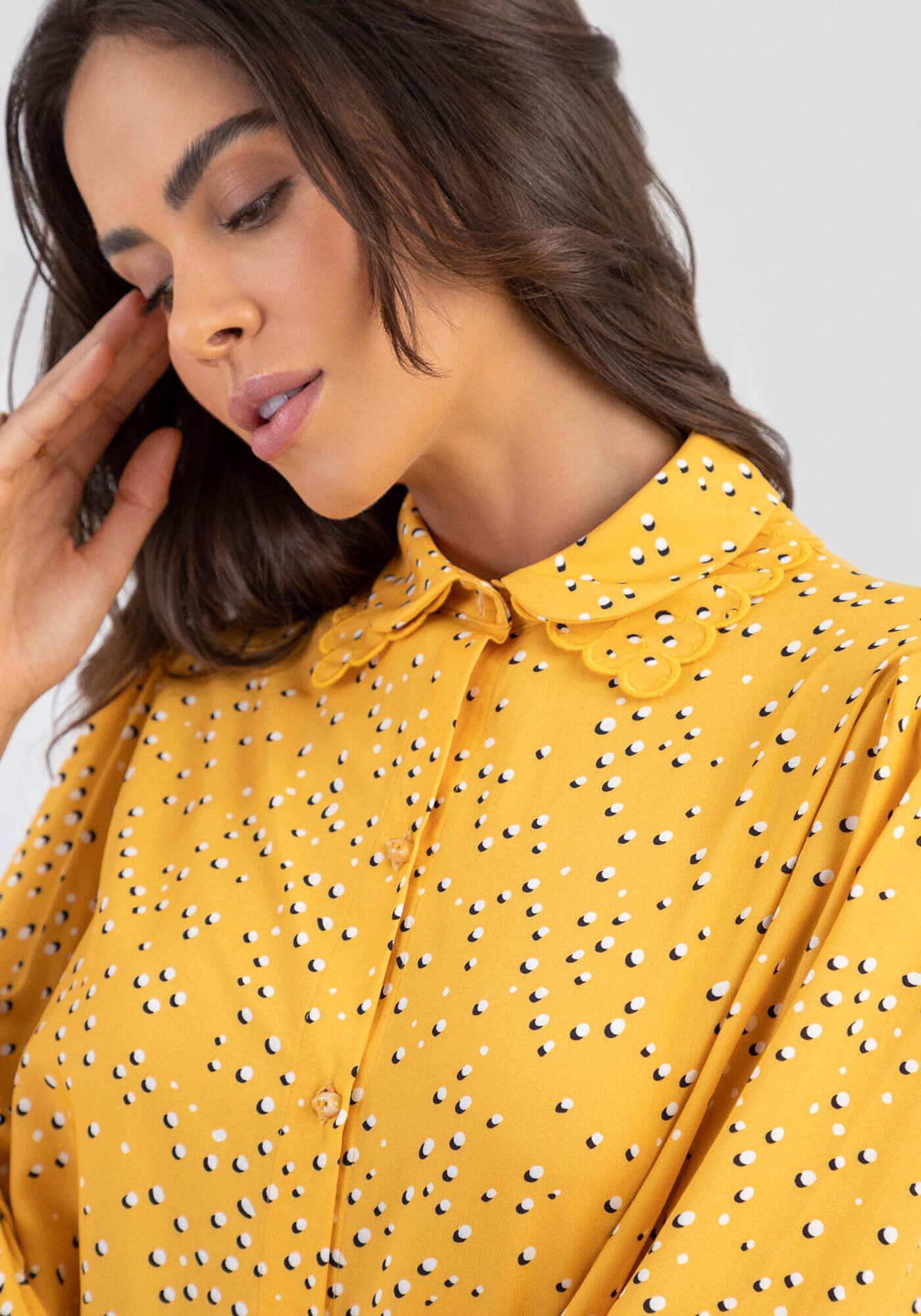 Camisa Manga 3/4 Bufante com Bordado Gola, , large.