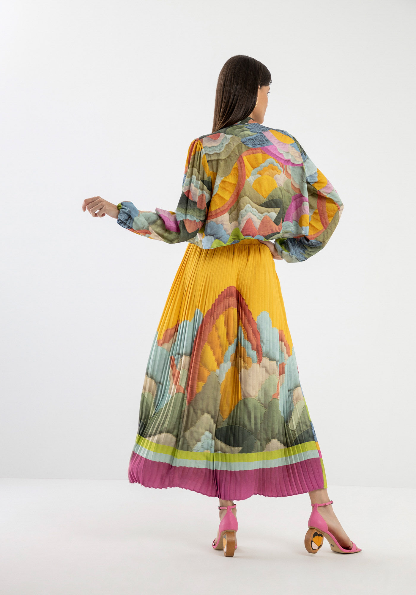 Saia Midi Evas&ecirc; Plissada Estampada, , large.