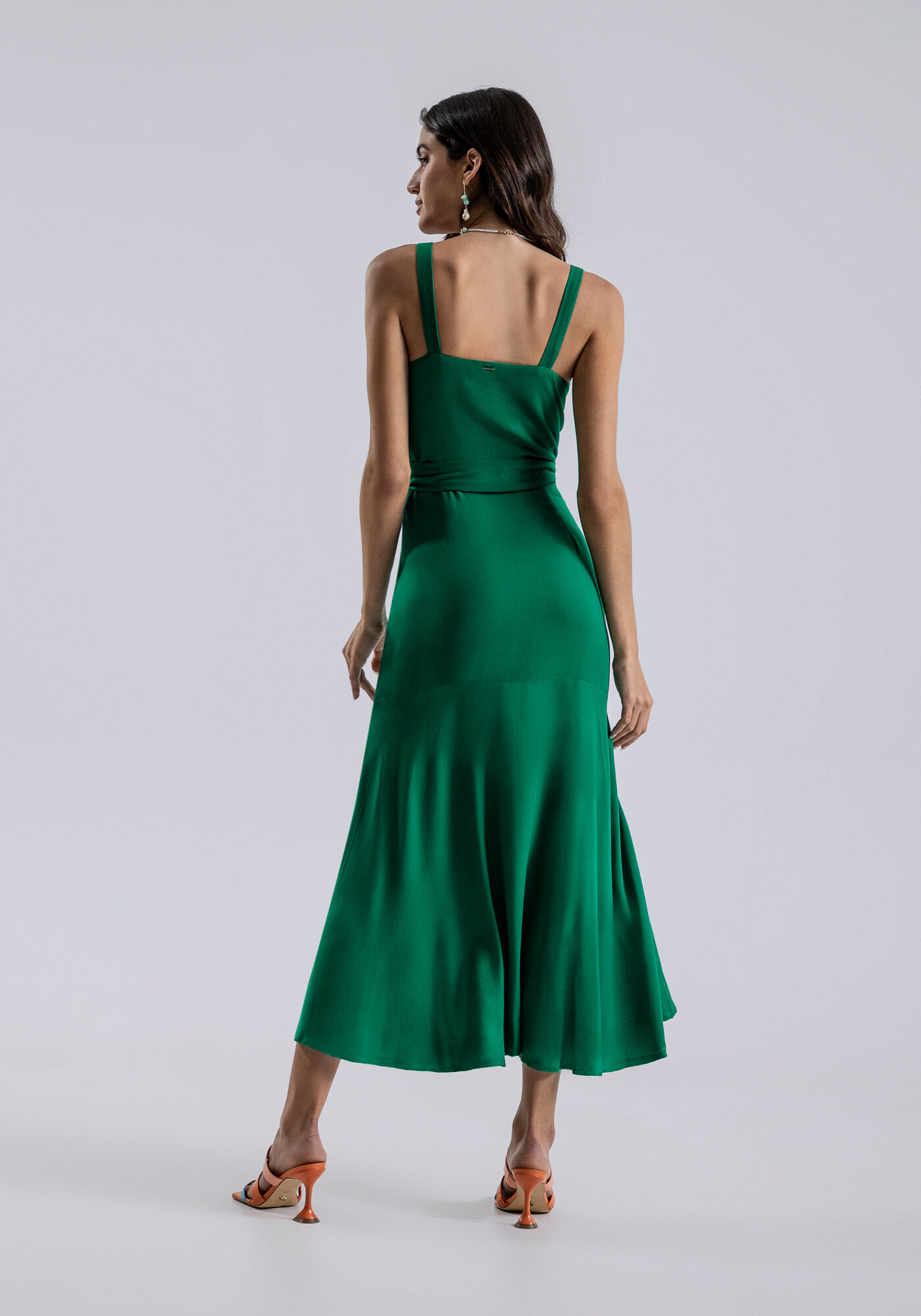 Vestido Midi com Recorte Busto e Cinto, VERDE PANTANAL, large.