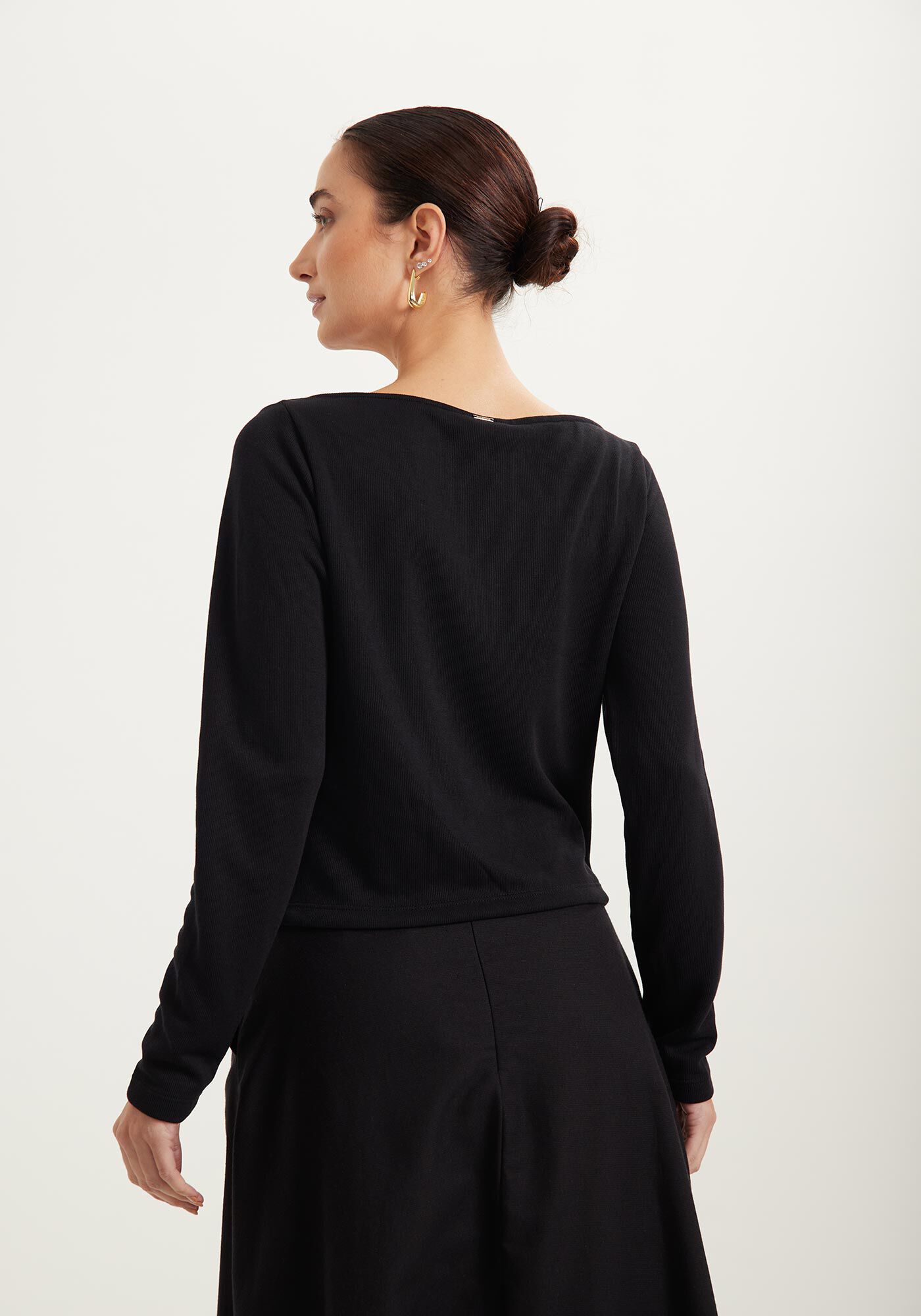 Blusa Curta De Mangas Longas Com Detalhe De Argola, , large.