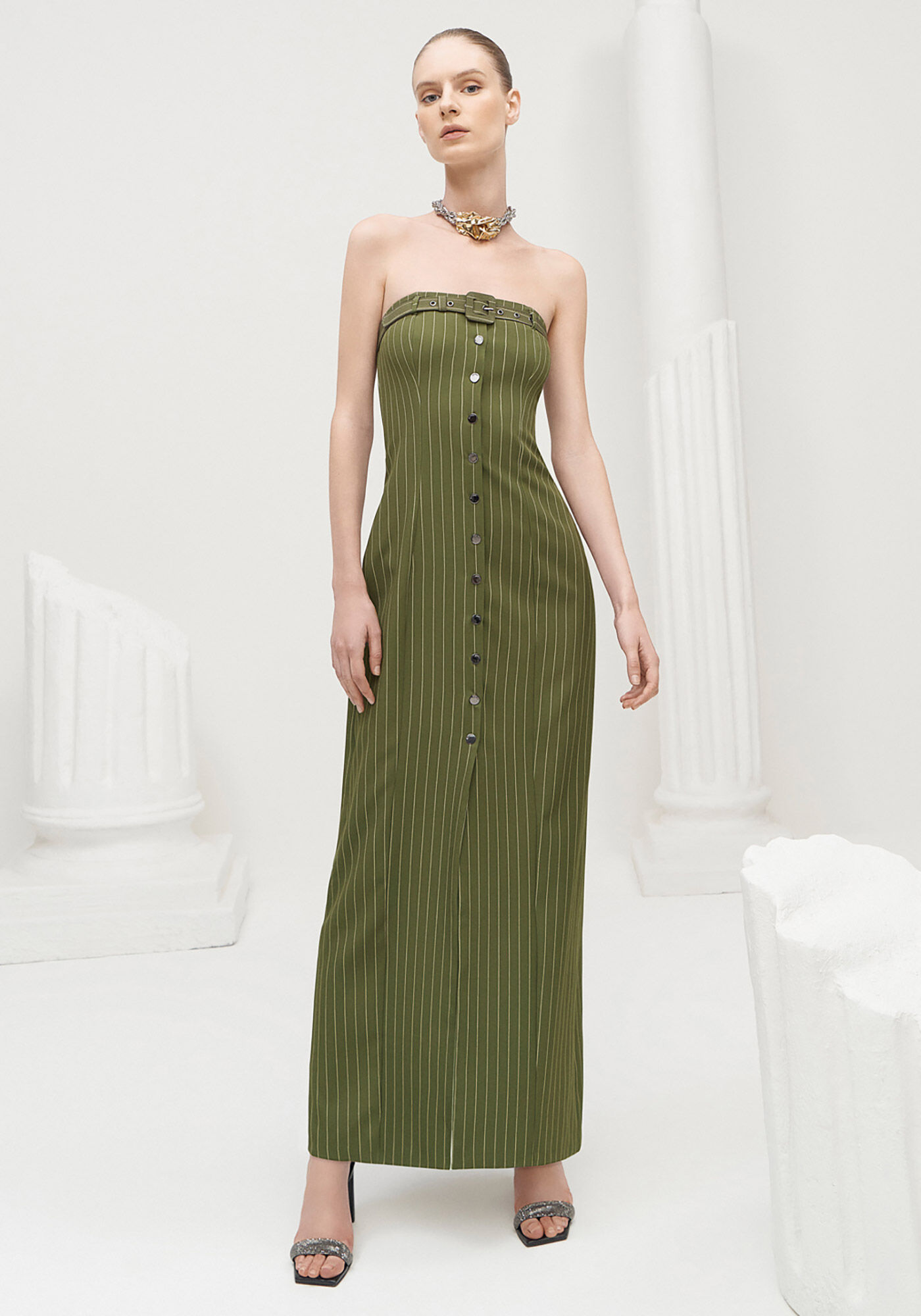 Vestido Longo com Cinto Decote, , large.