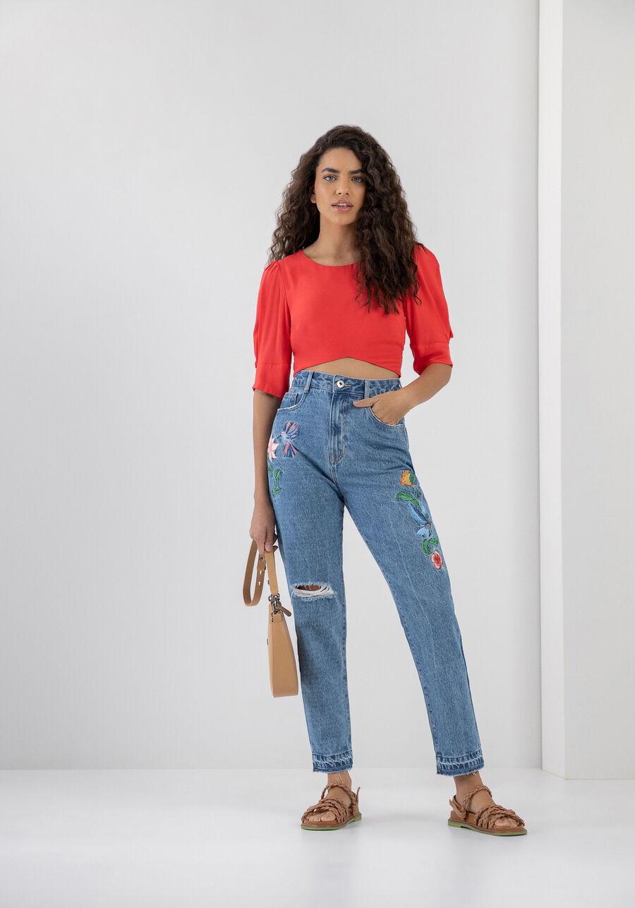 Blusa Cropped em Viscose com Franzido Mangas, . Blusa Cropped em Viscose com Franzido Mangas, , large.