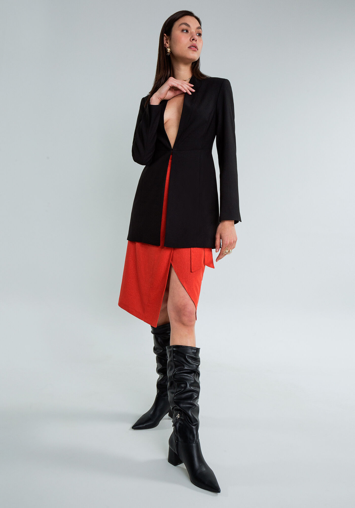 Blazer Manga Longa Alongado, PRETO, large.