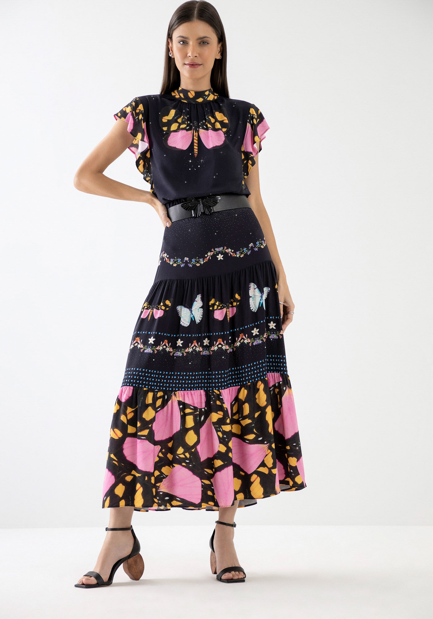 Blusa Cropped Estampada em Viscose com Babados, , large.