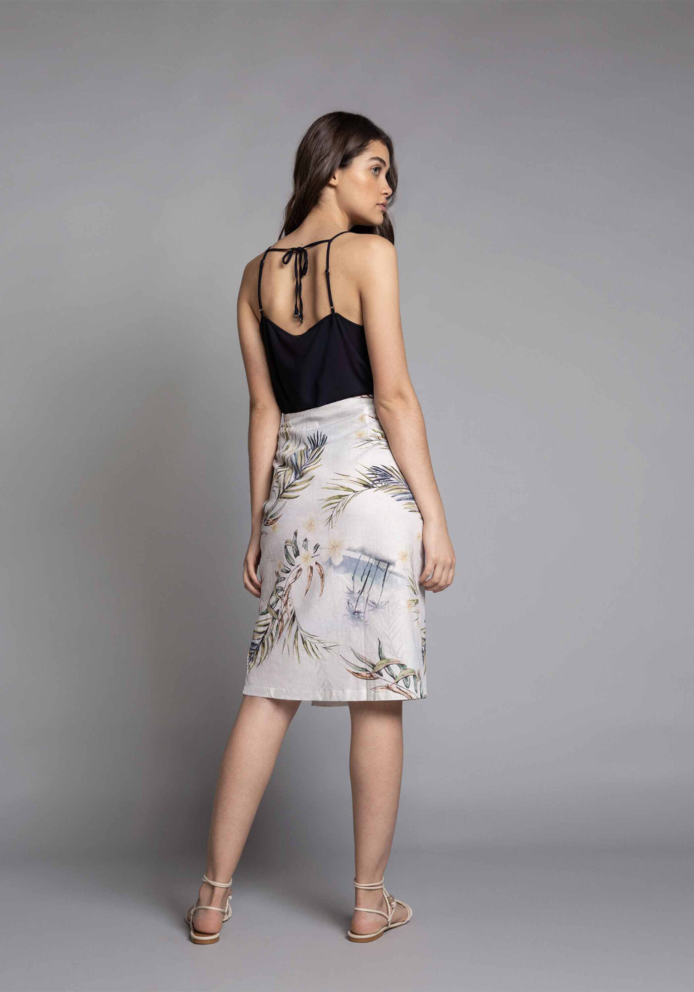 Saia M&iacute;di Linho Estampa Keeling, , large.