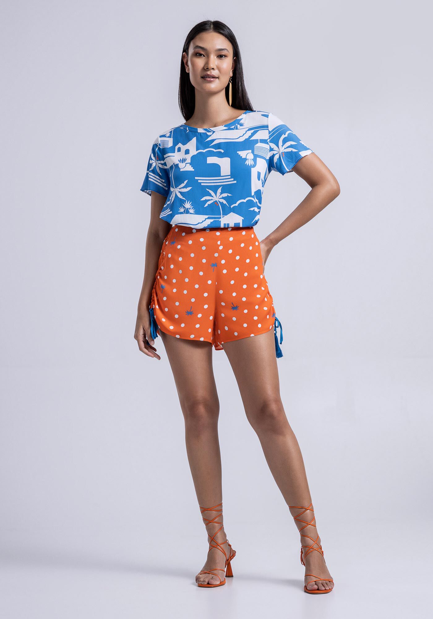 Blusa Manga Curta em Viscose Estampada, , large.