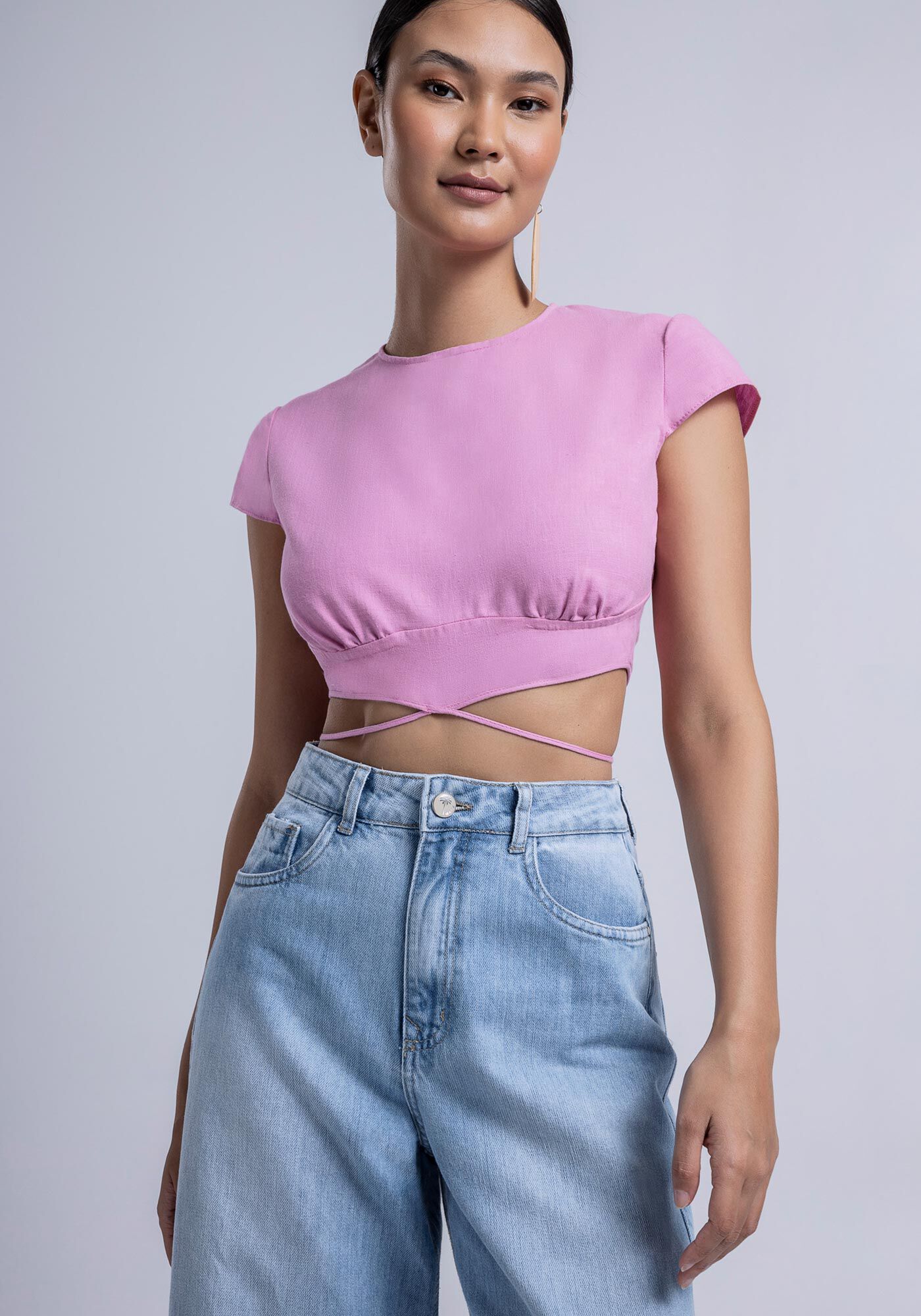 Blusa em Tecido Marrakesh com Babado Remov&iacute;vel, ROSA FABULOUS, large.