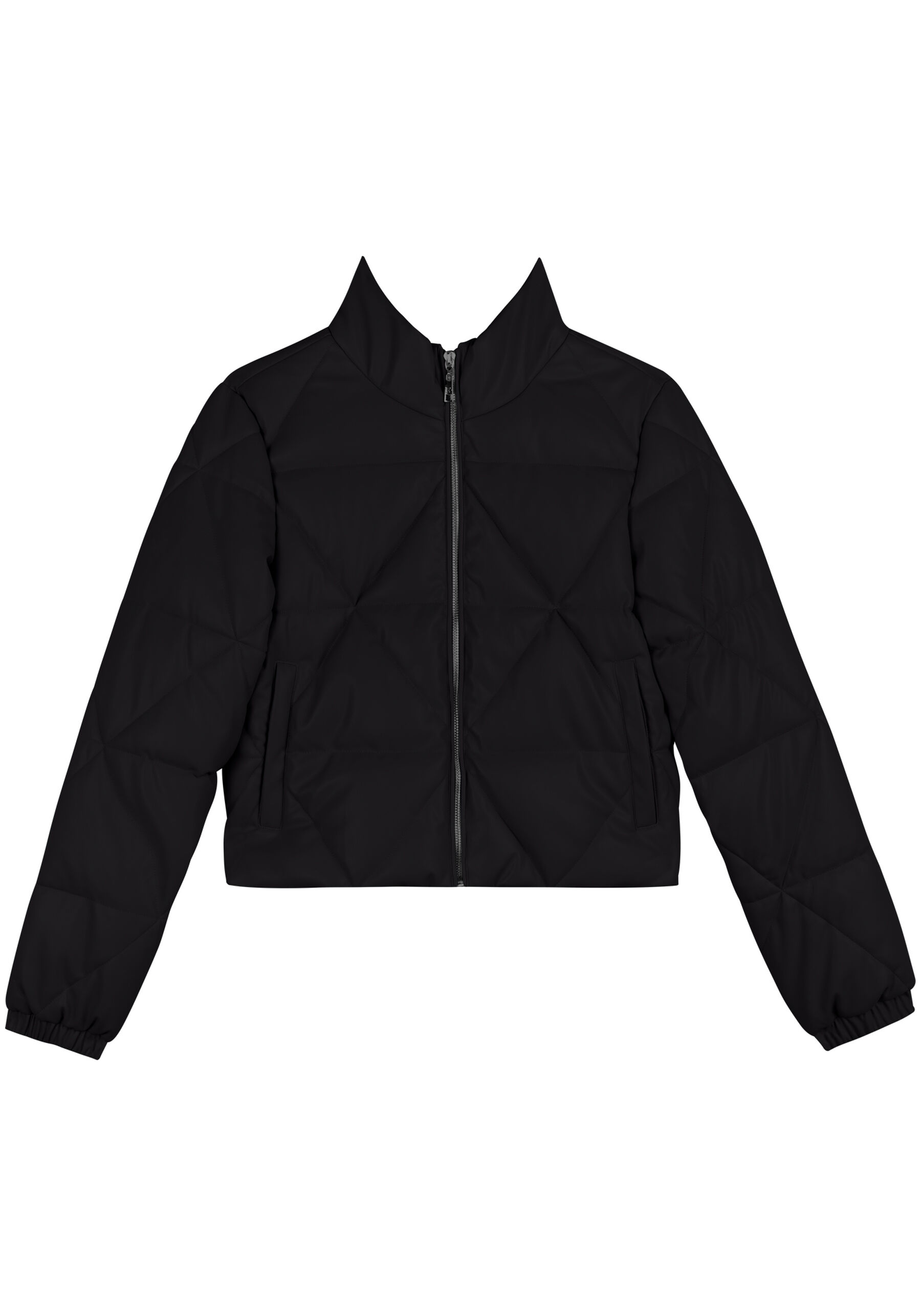 Jaqueta Puffer Com Gola Alta E Bolsos, PRETO REATIVO. Jaqueta Puffer Com Gola Alta E Bolsos, PRETO REATIVO, large.