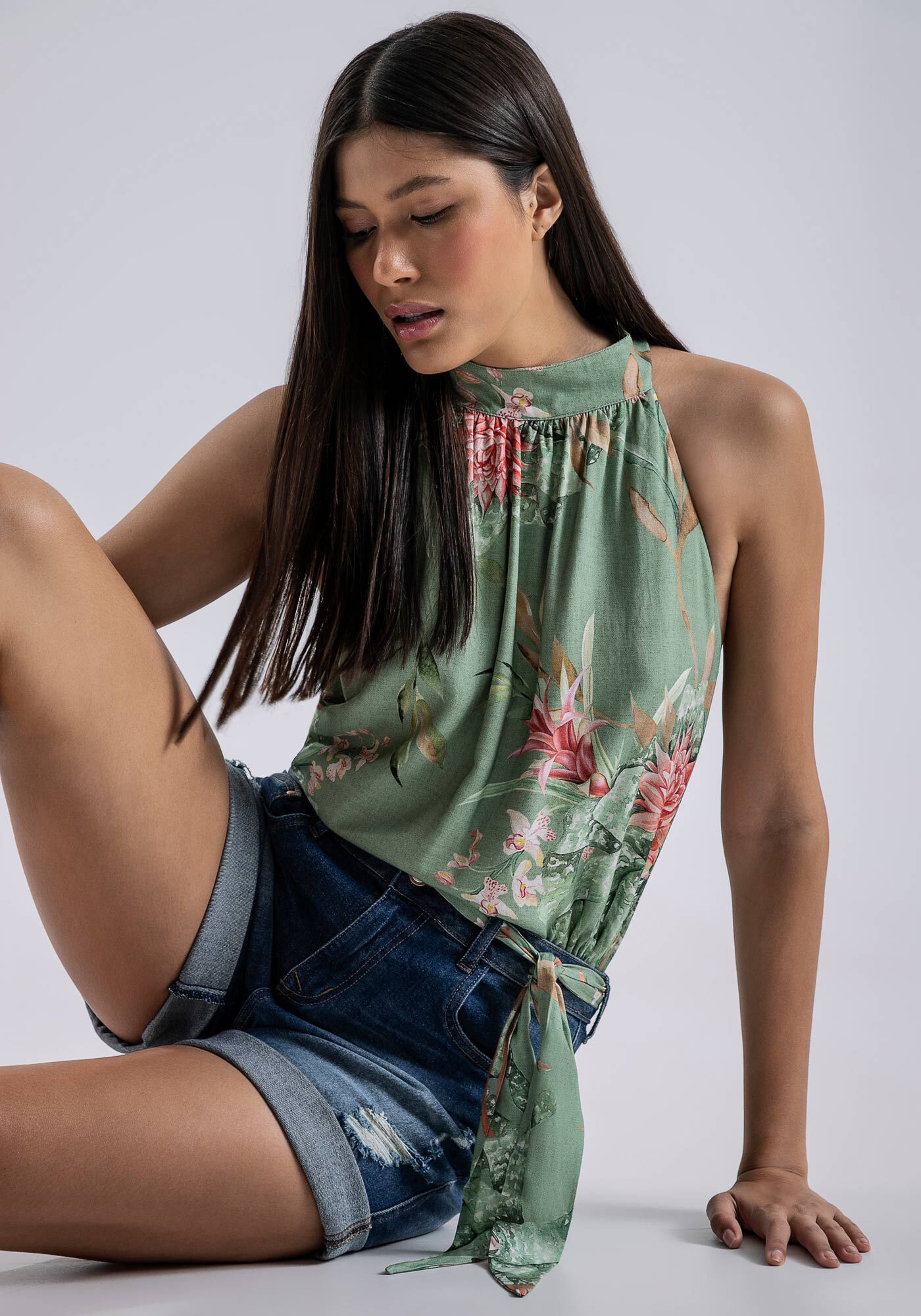 Bermuda Jeans Boyfriend Venice com Faixa, JEANS, large.