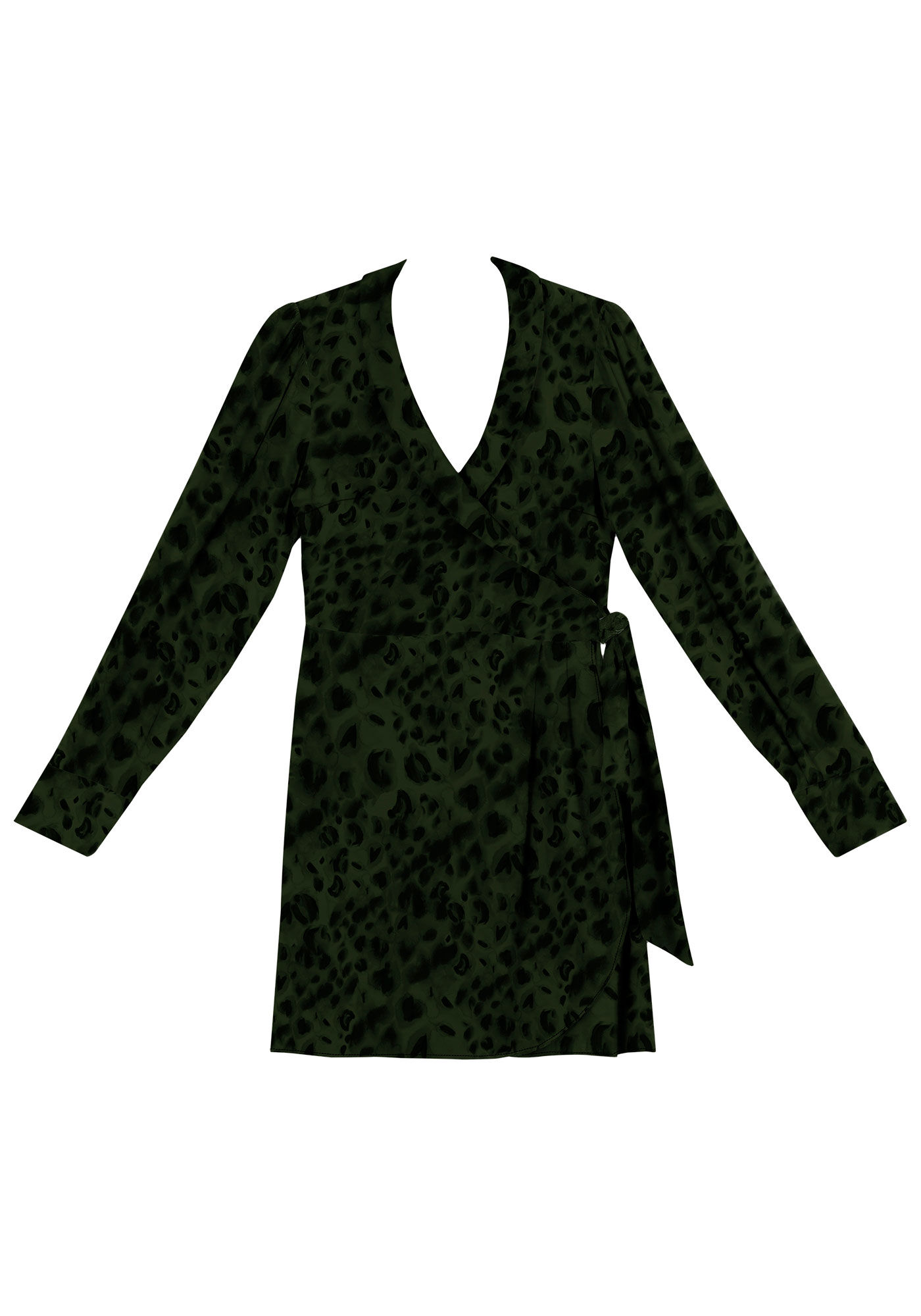 Vestido Curto Manga Longa em Viscose Transpassado, , large.