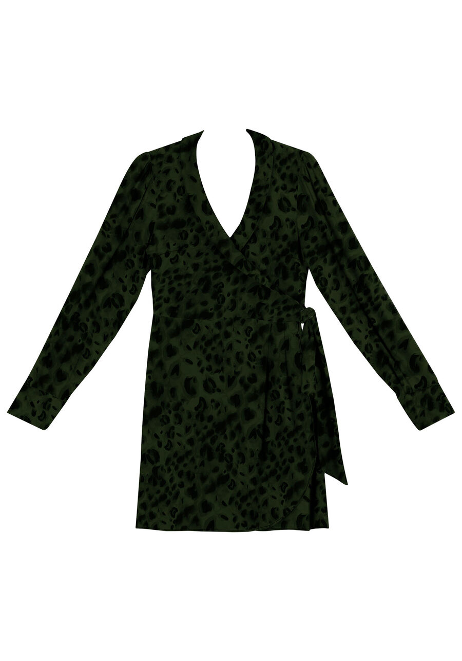 Vestido Curto Manga Longa em Viscose Transpassado, . Vestido Curto Manga Longa em Viscose Transpassado, , large.