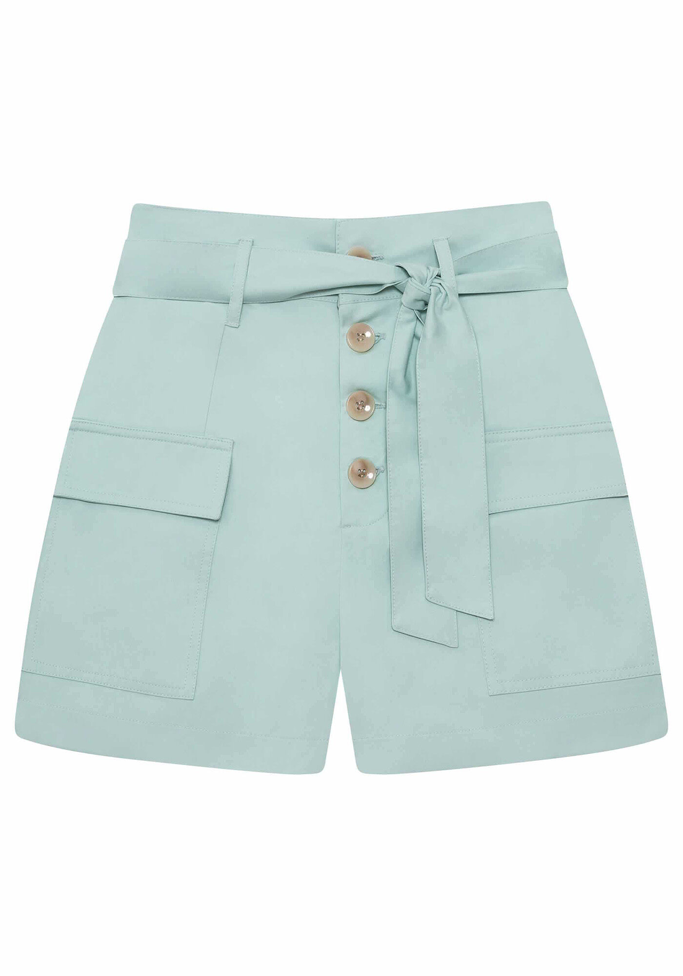 Shorts Cintura Alta com Cinto Verde Surf Spray, , large.