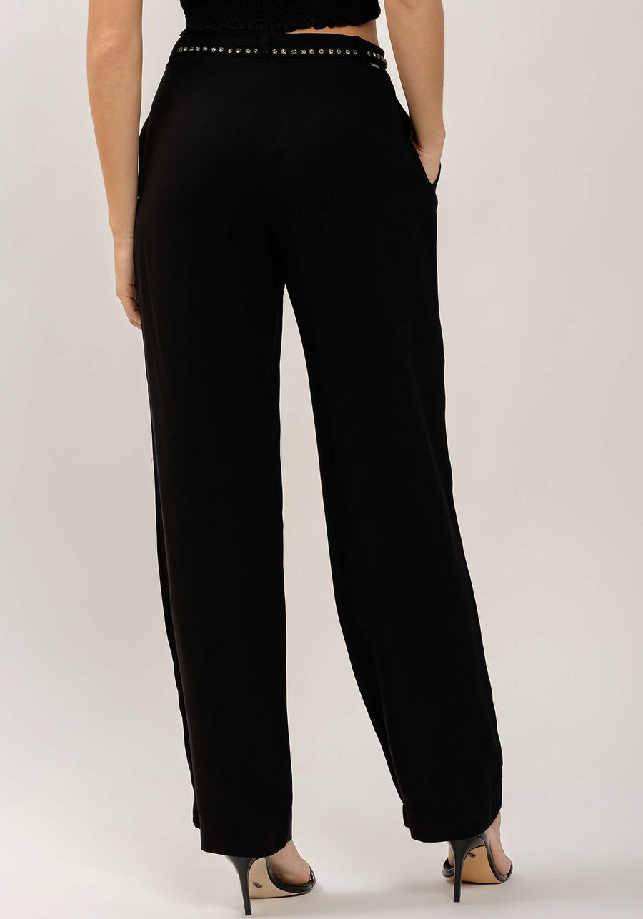 Calça Reta em Viscose com Cinto Strass, . Calça Reta em Viscose com Cinto Strass, , large.