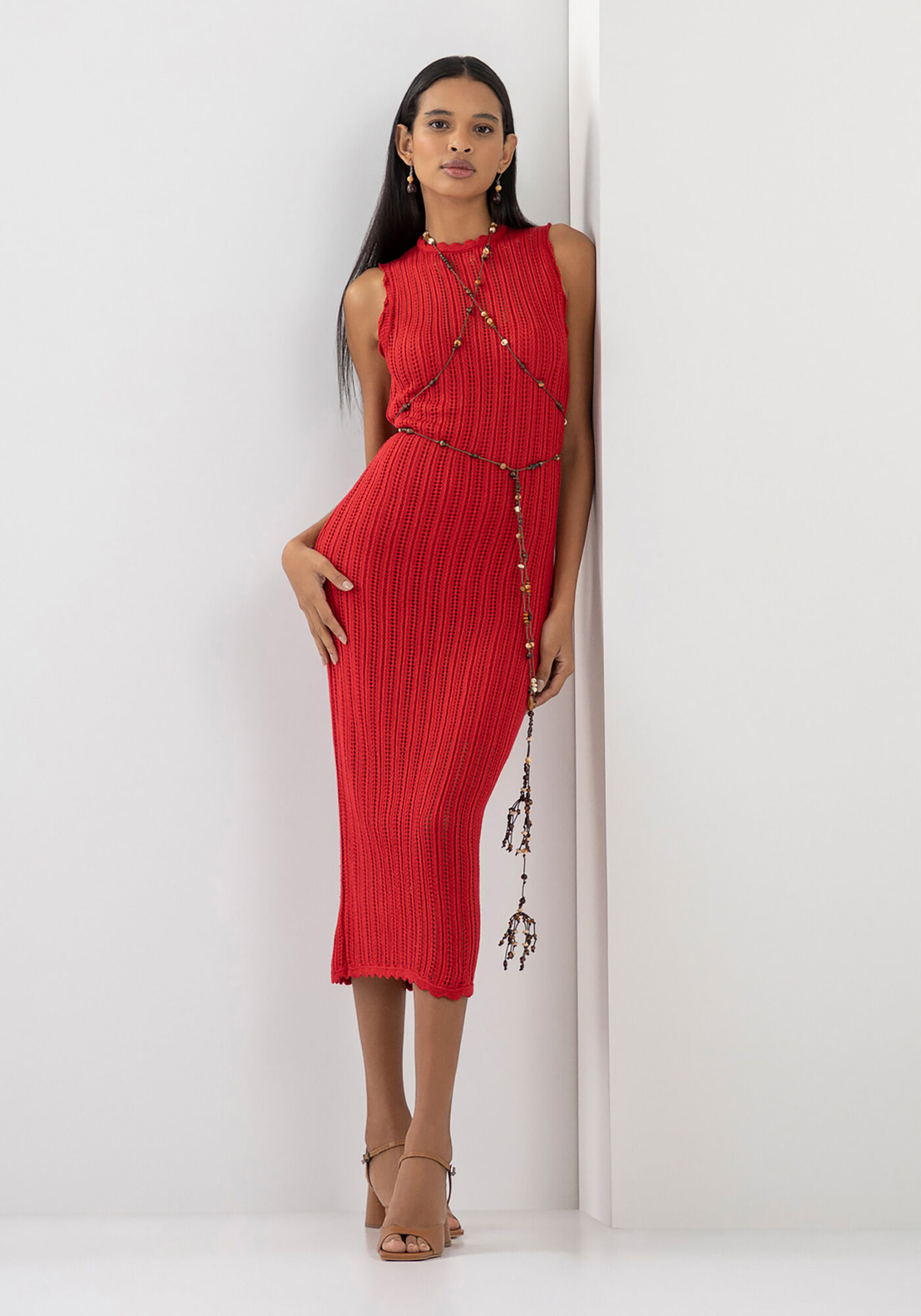 Vestido midi hot sale vermelho canelado