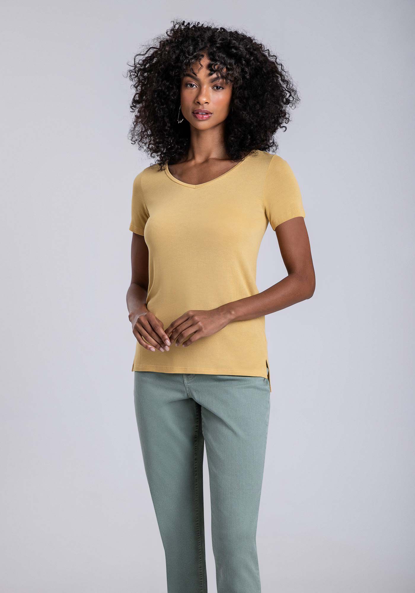 Blusa B&aacute;sica em Malha Decote V, , large.