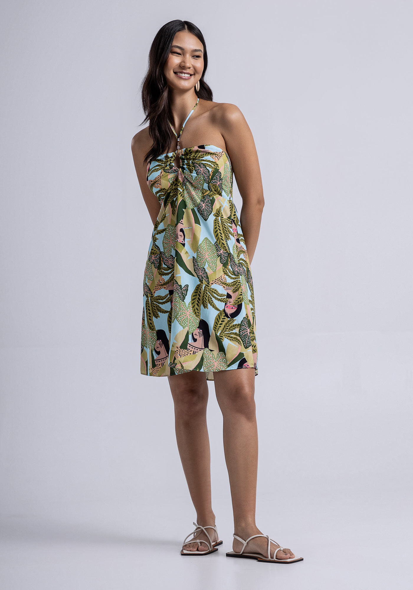 Vestido Curto Frente Unica em Viscose Estampado, FLORESTA, large.