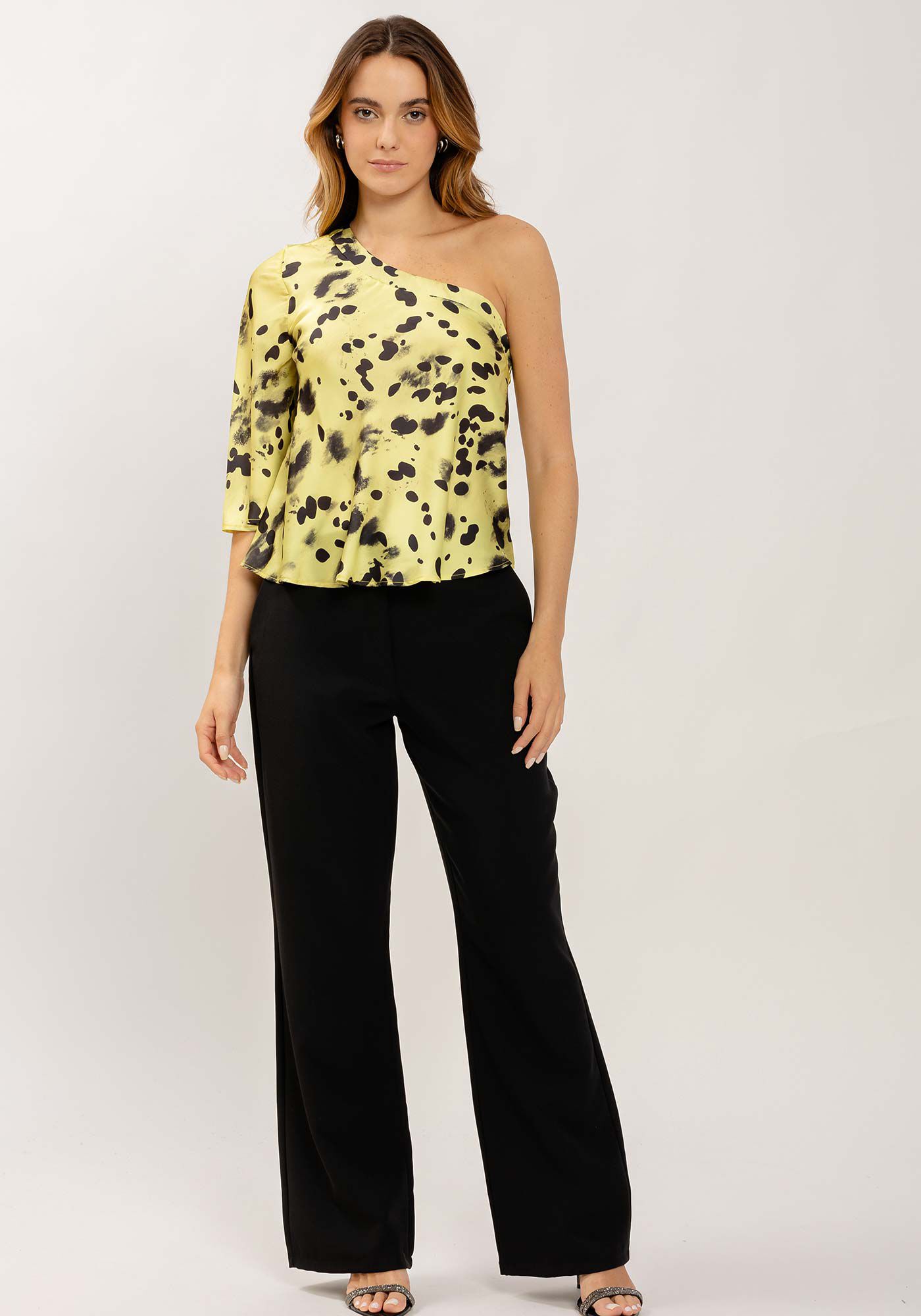 Blusa Um Ombro S&oacute; em Chiffon Estampada, , large.