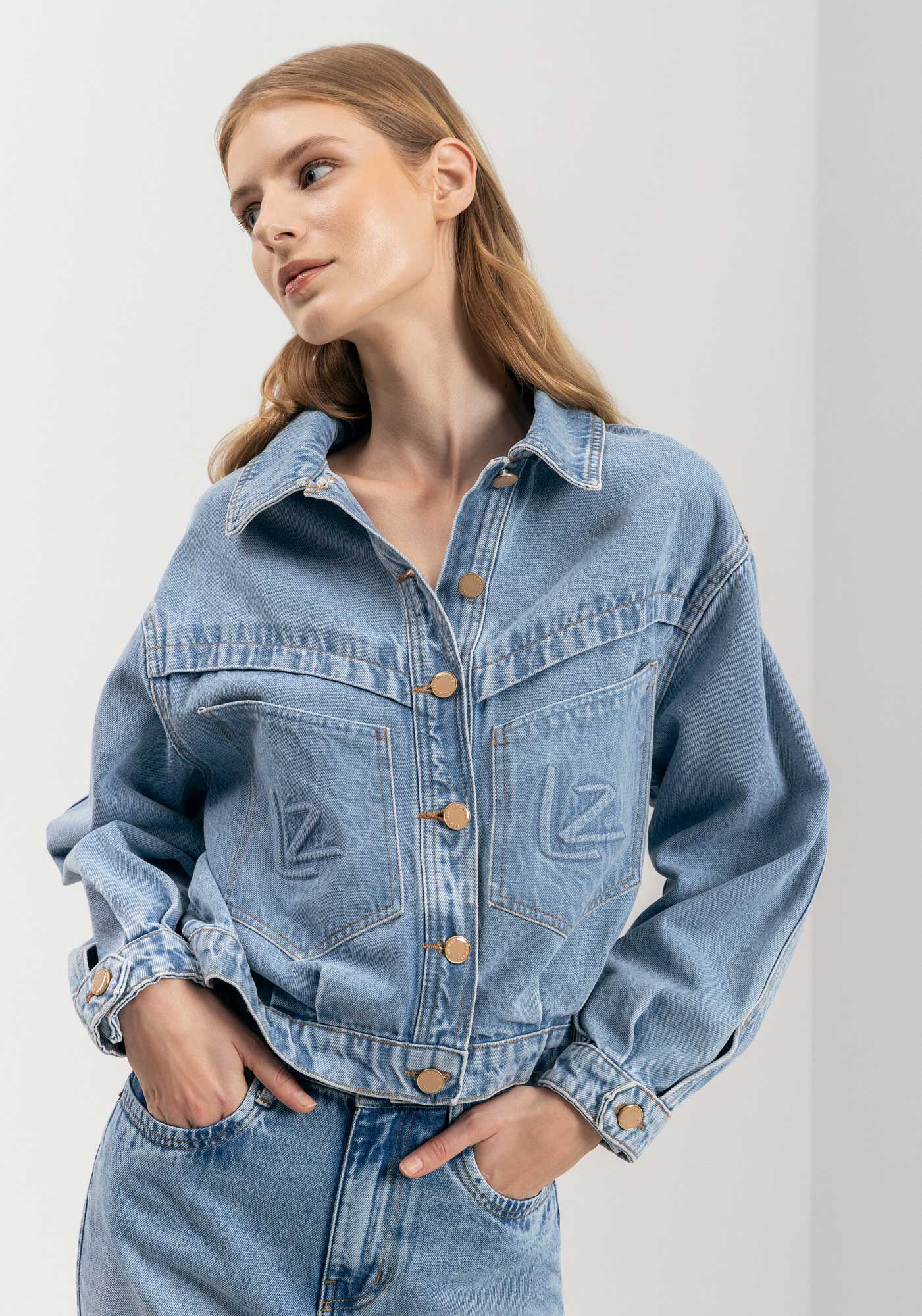 Jaqueta Jeans Curta Com Bot&otilde;es E Gola, , large.