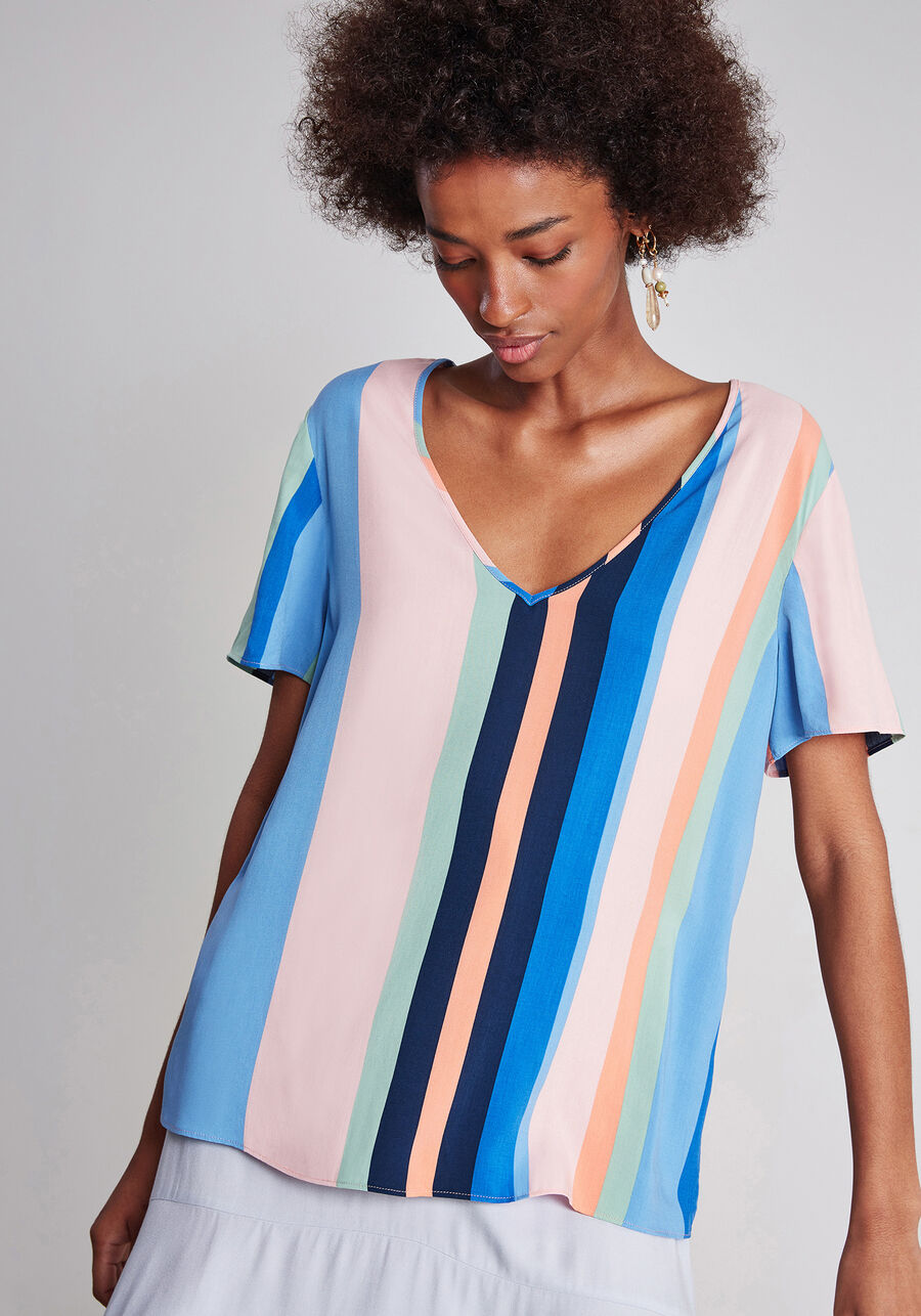 Blusa Decote V Estampa Agata, . Blusa Decote V Estampa Agata, , large.