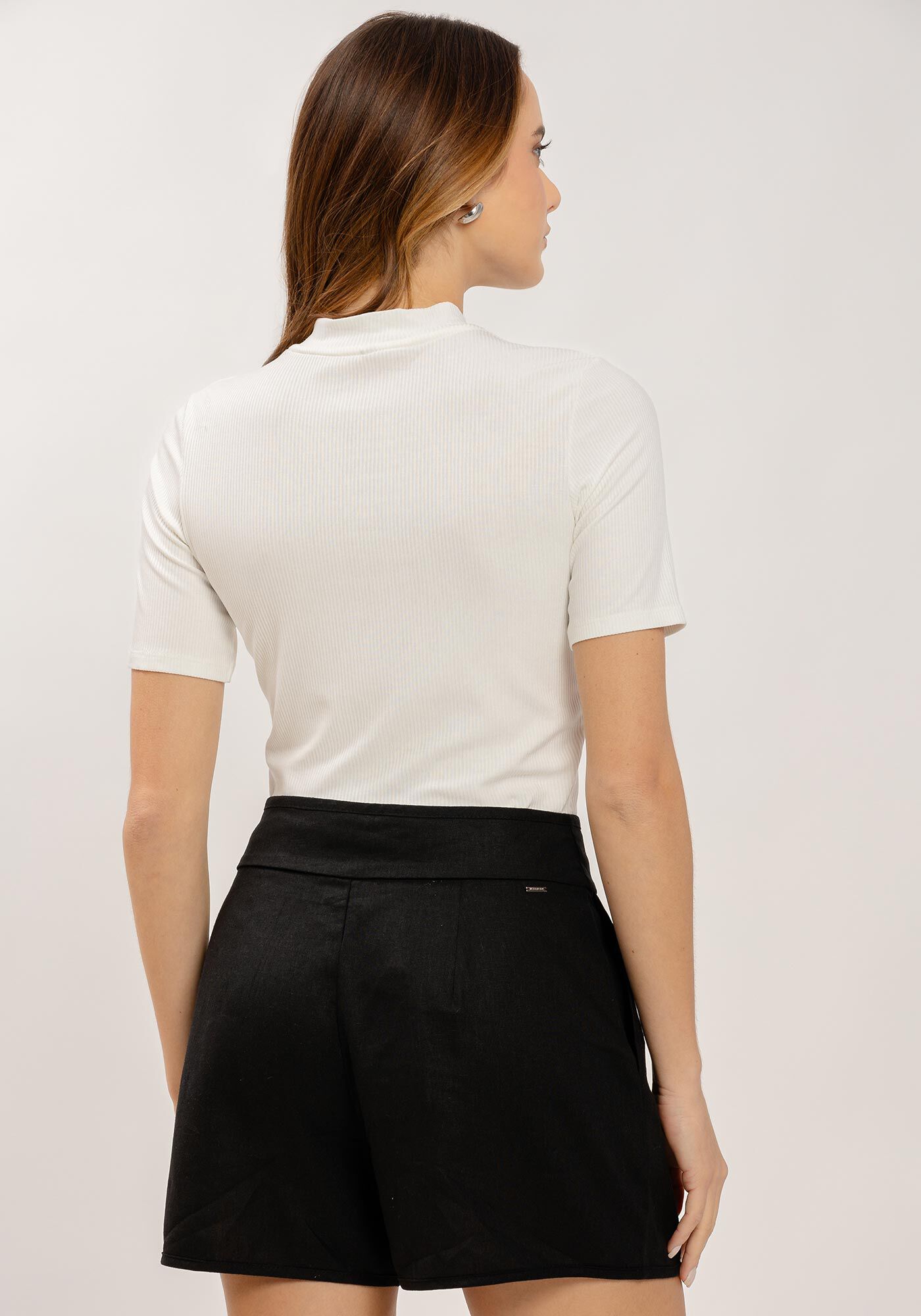 Blusa Manga Curta Canelada com Gola Alta, , large.