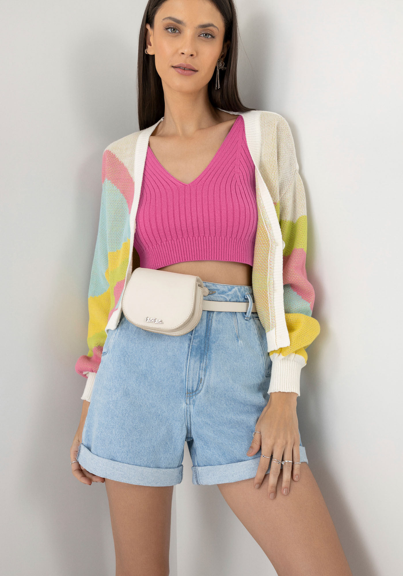 Shorts Jeans Mom com Detalhe Bolsos, JEANS, large.