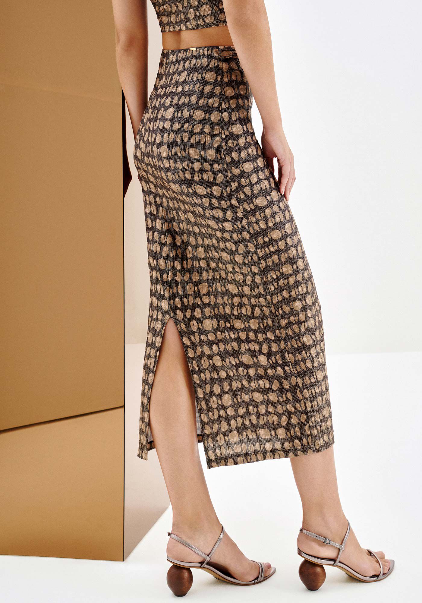 Saia Midi Animal Print em Malha Brilho com Cut, PANTHER, large.