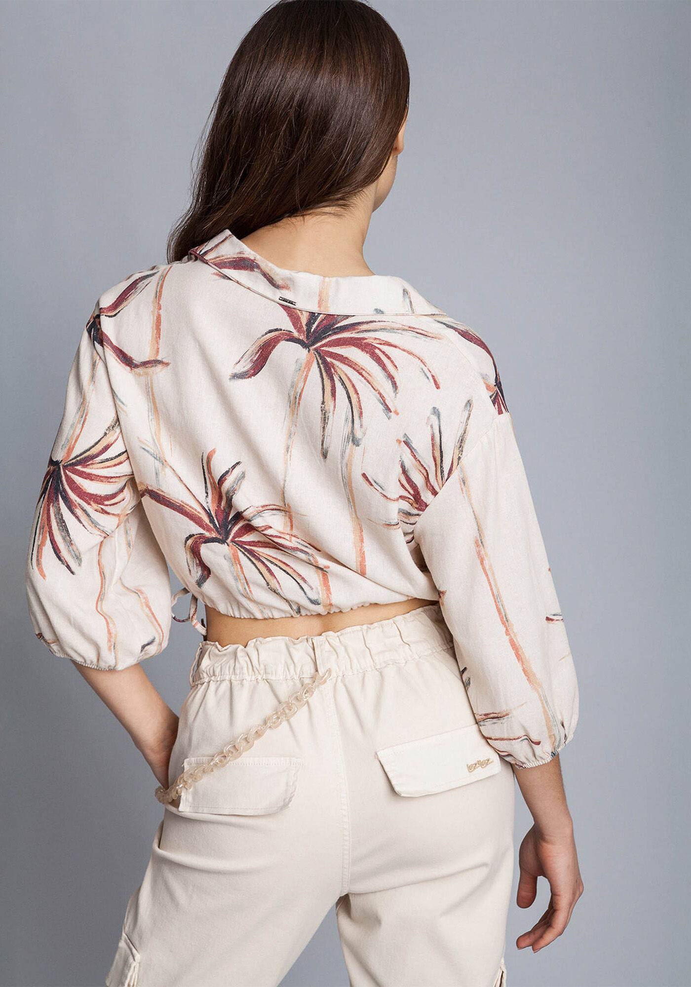 Blusa Cropped Linho Estampa, , large.