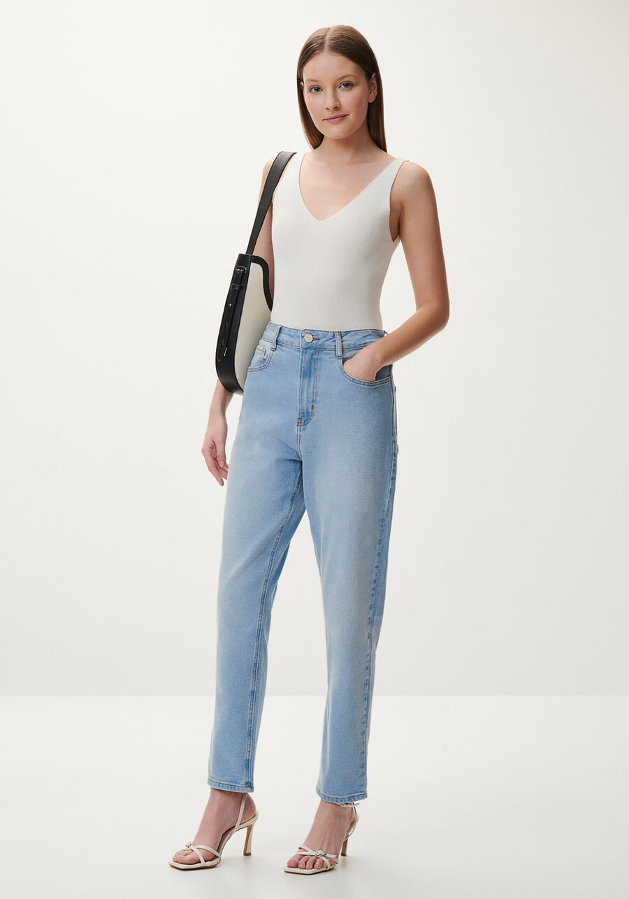 Calça Jeans Mom Cropped com Elasticidade, . Calça Jeans Mom Cropped com Elasticidade, , large.