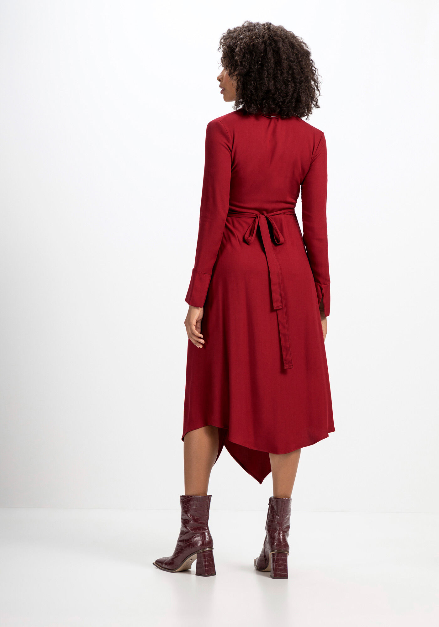 Vestido Midi Manga Longa em Viscose Transpassado, , large.