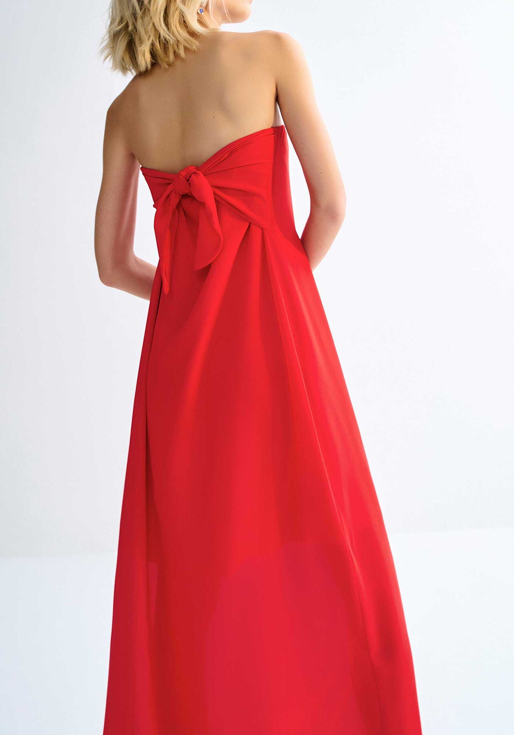 Vestido Longo Tomara que Caia em Chiffon com Laço Decote, VERMELHO REDDISH. Vestido Longo Tomara que Caia em Chiffon com Laço Decote, VERMELHO REDDISH, large.