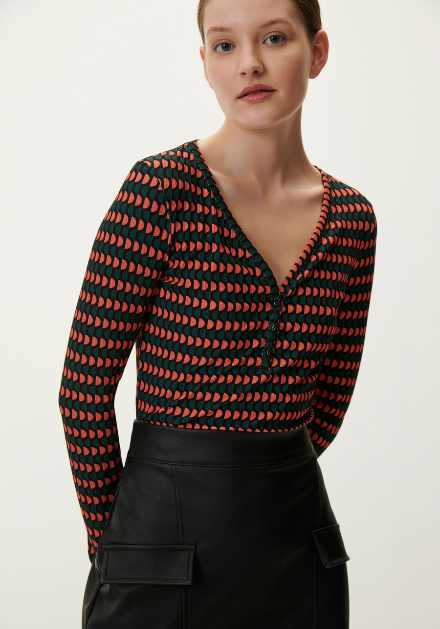 Blusa Manga Longa Canelada com Botões Decote, . Blusa Manga Longa Canelada com Botões Decote, , large.