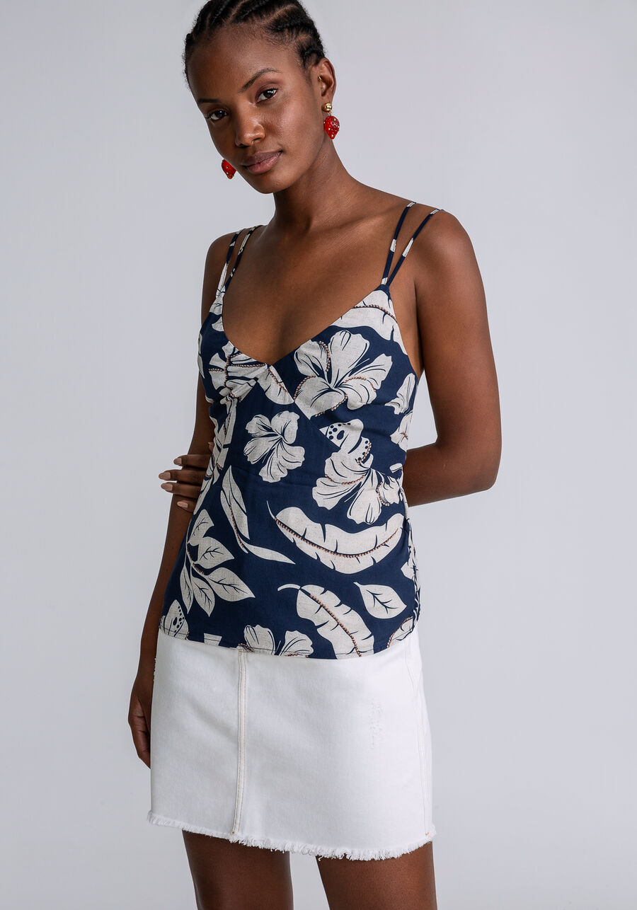 Blusa com Alças Laço Costas Estampa, . Blusa com Alças Laço Costas Estampa, , large.